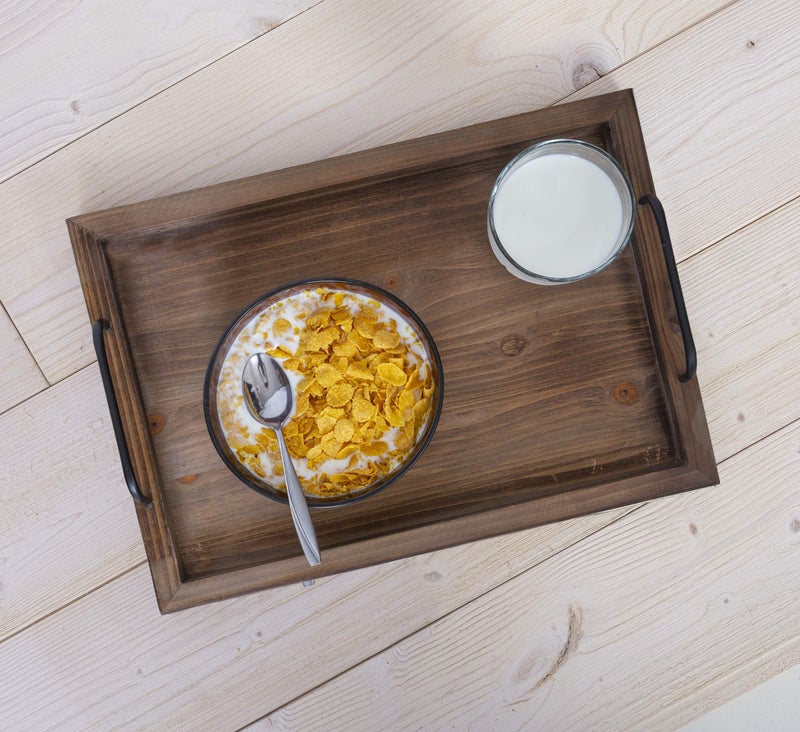 Besti Rustic Vintage Food Serving Trays (Set of 2) | Nesting Wooden Board with Metal Handles | Stylish Farmhouse Decor Serving Platters | Large: 15 x2 x11 - Small: 13 x2 x9 inches (Rustic Burnt) - Image 4